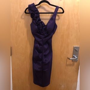 Xscape Purple Bodycon Ruched Strap Cocktail Dress